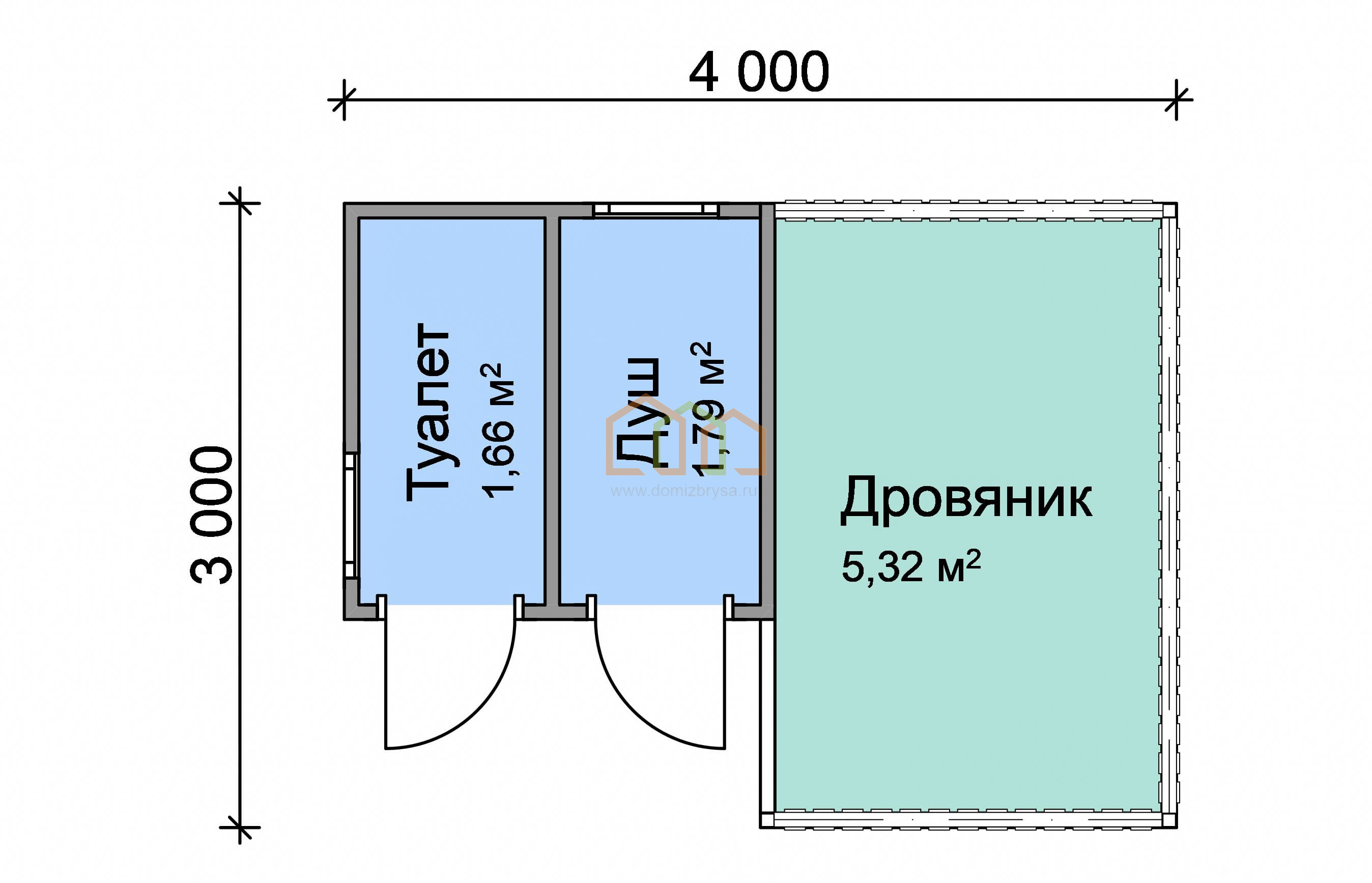 Угловой хозблок с туалетом, душем и дровником 3x4 (12 м²), цена 197500 руб.  под ключ в Калуге