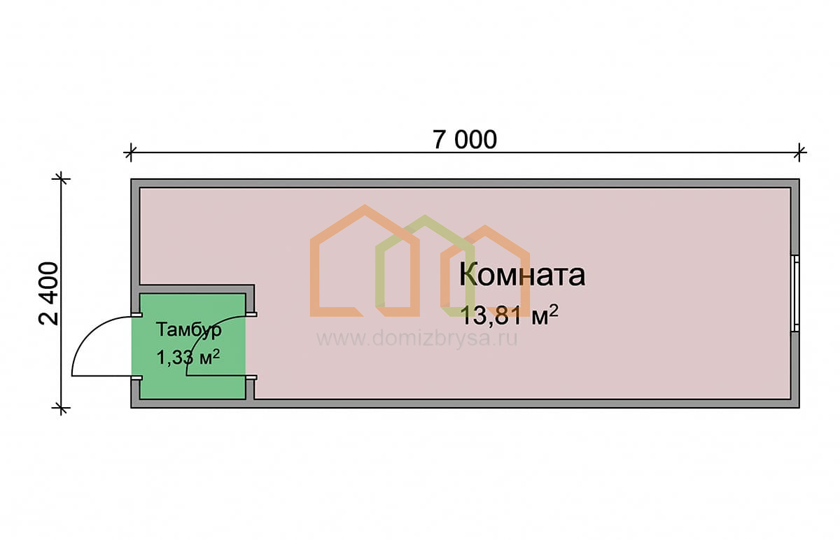 Блок контейнер для дачи Вилюй (ДВП) 7x2.4 Площадь: 16.8 м² с тамбуром под  ключ в Калуге и области