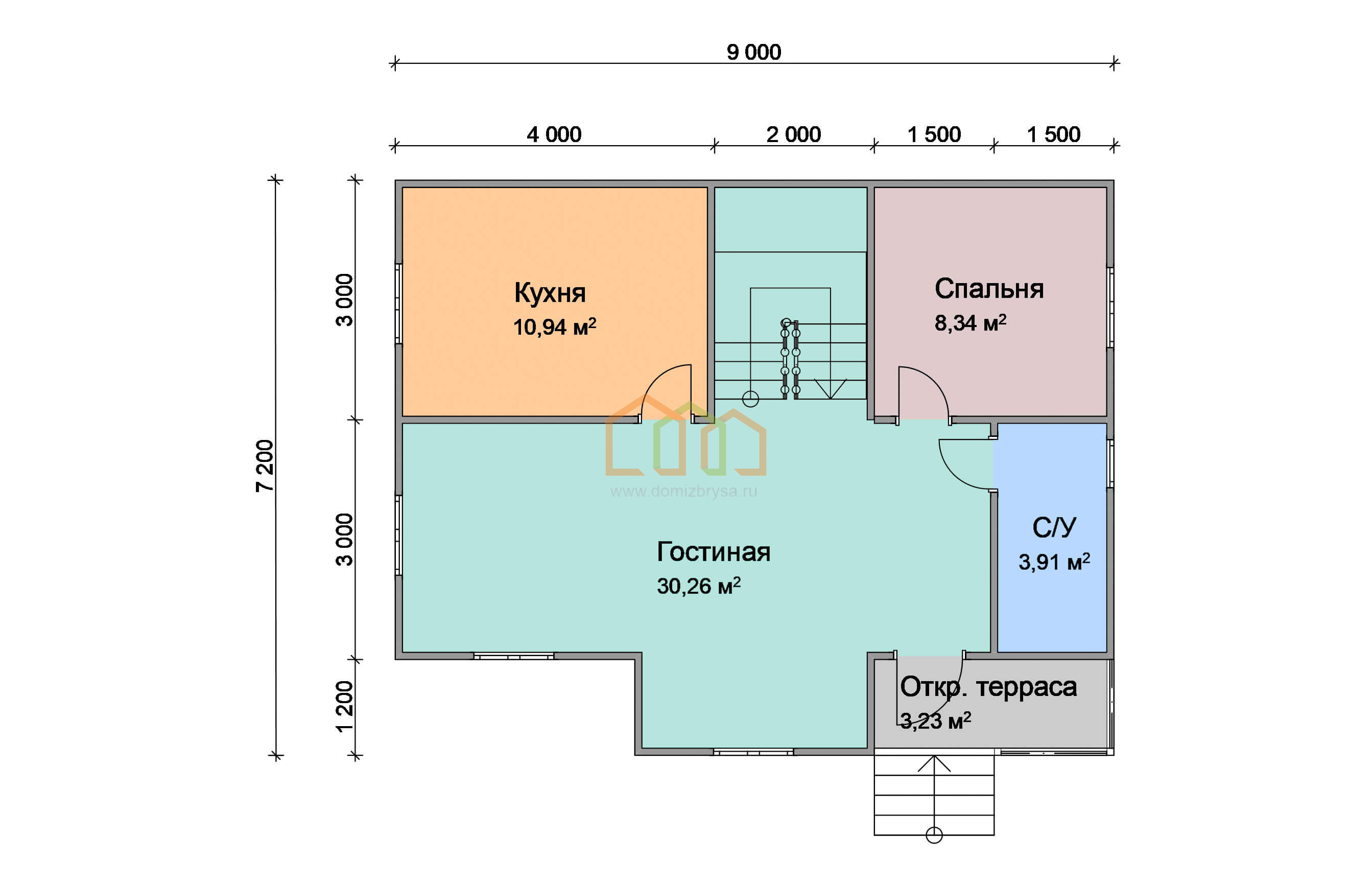 Каркасный дом 7х9 с мансардой - цена 2044000 руб под ключ в Калуге.  Площадь: 107.7 м² с эркером