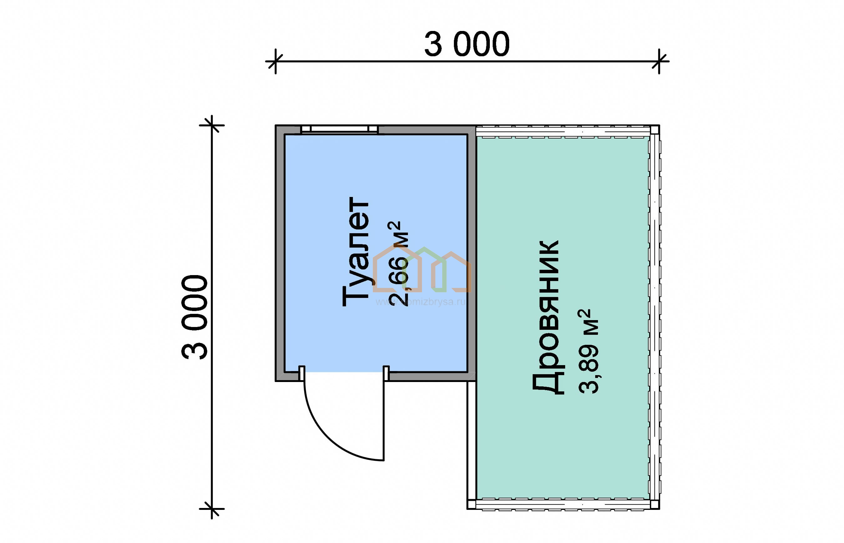 Угловой хозблок с туалетом и дровником 3x3 (9 м²), цена 174500 руб. под  ключ в Калуге