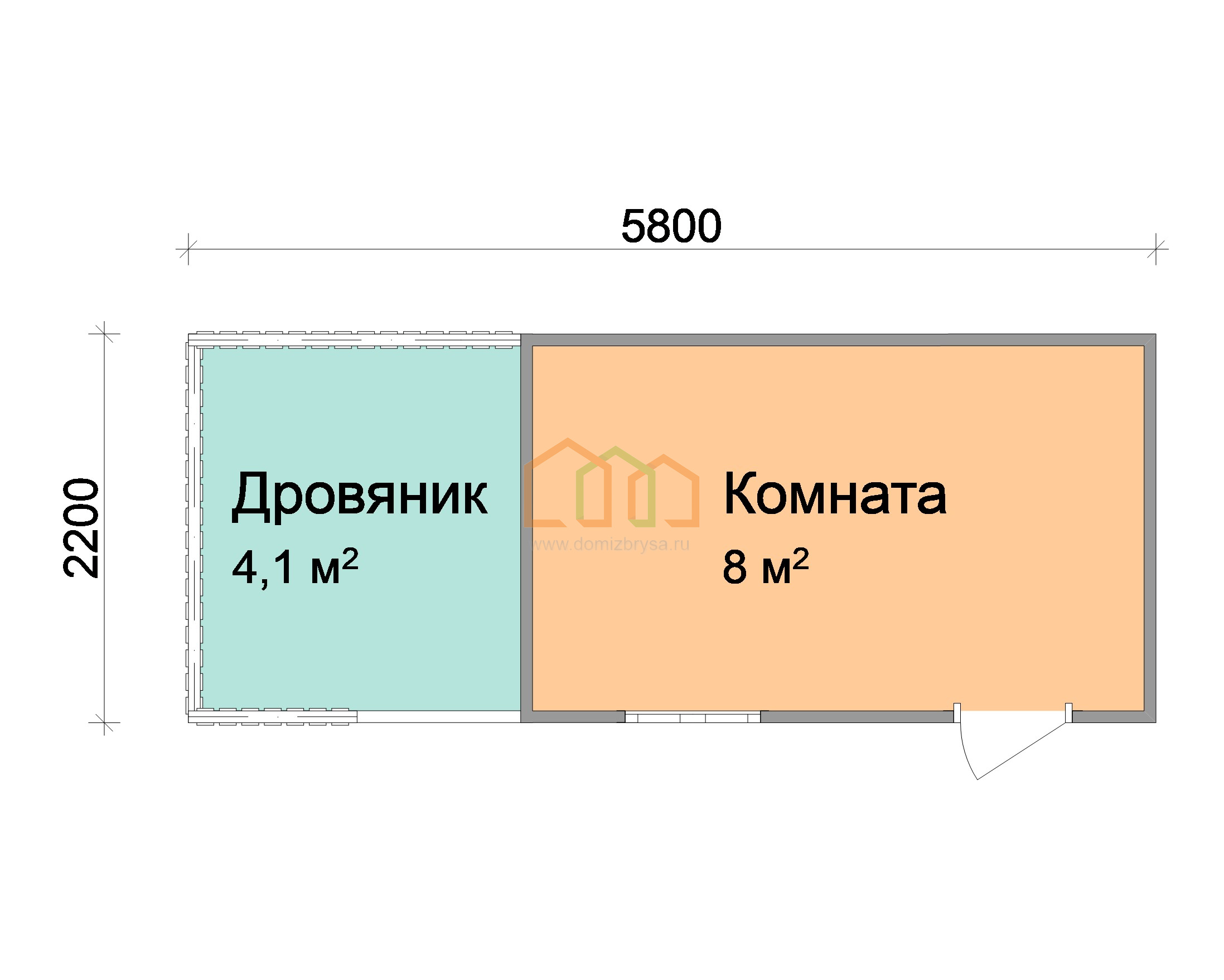 Дачная бытовка Василёк - 4 5.8x2.2 Площадь: 12.76 м² в готовом виде с  дровником под ключ в Калуге и области